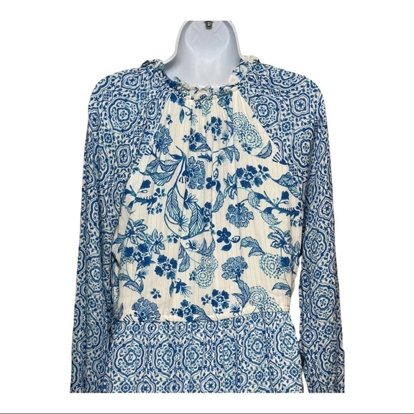 House of Harlow 1960 Floral Print Tassel Tie Dress V-Neck Long Sleeve Boho Mini - Picture 7 of 15